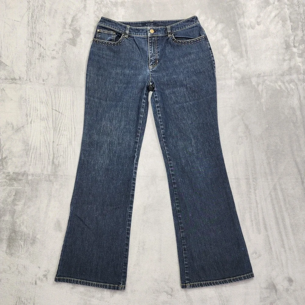 Jones‎ New York Signature Jeans Womens 10 Blue Mid Rise Bootcut Studded Stretch